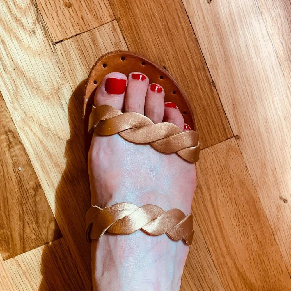 beek Tan Braided Leather Slide Sandals